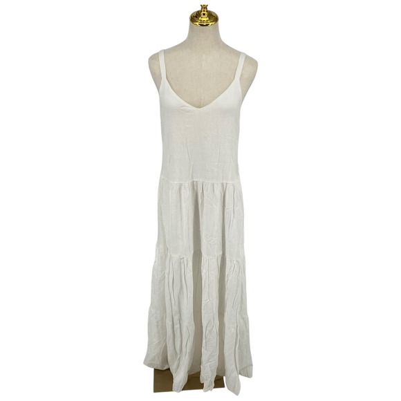 Splendid White Linen Blend Maxi Dress Beach Bohemian Minimalist Cottagecore M - Picture 4 of 10
